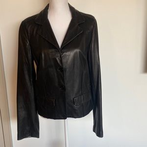 Italy Donna Karan Collection black lambskin leather blazer.